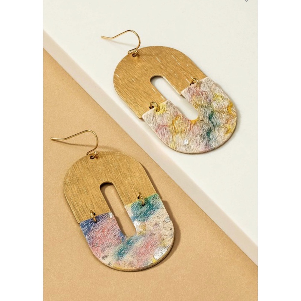 Half leather oval shape earrings